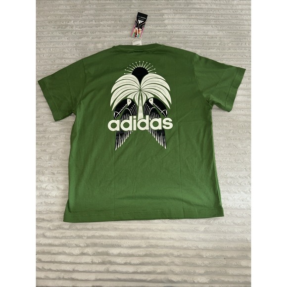 Adidas x Farm Rio Tropical Club T-Shirt Green Womens L Crew Neck Graphic JD6292 - Picture 9 of 10